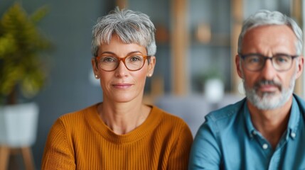 Mature Couple Discussing Home Warranty and Insurance Coverage Options with Professional Provider in Relaxed Depth of Field Office Setting