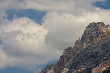 dramatic sky on mountain peaks of italian alps in Alta Badia