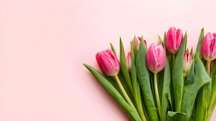 Fototapeta premium bouquet of pink tulips, birthday background.