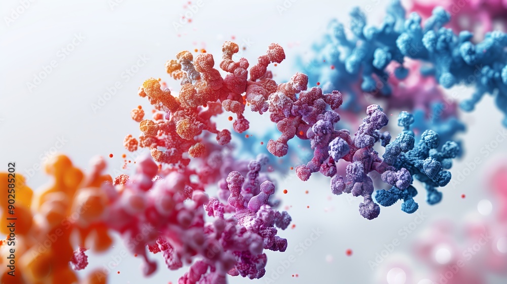 Poster vibrant visualization of molecular structures representing genetic material in a laboratory setting
