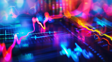 Close-up of an EKG graph with abstract, flowing lines and vibrant colors