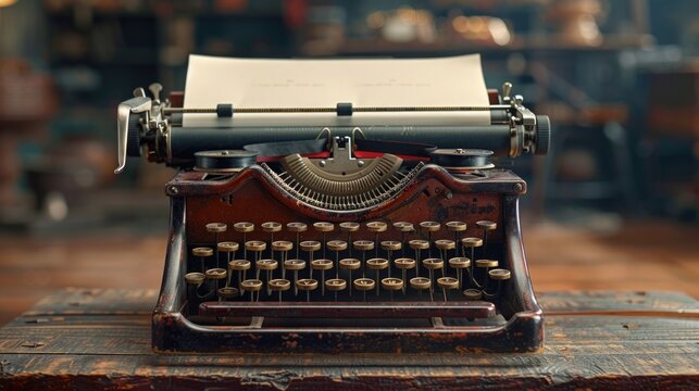 Close-Up of Typewriter with Blank Sheet of Paper, Detailed and Vintage, Literacy Theme - Powered by Adobe