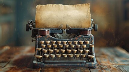 Close-Up of Typewriter with Blank Sheet of Paper, Detailed and Vintage, Literacy Theme
