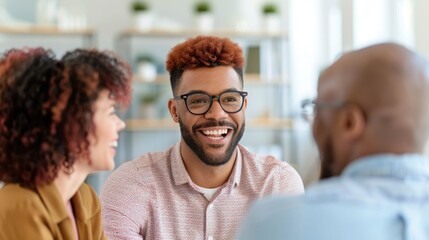 Obraz premium Three men having a discussion about home features with a real estate agent in an office setting They appear to be in a consultation or meeting