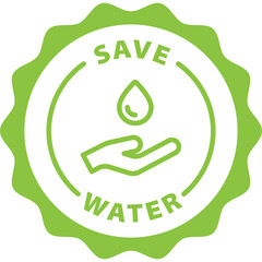 green save water outline icon round rounded circle badge stamp label isolated on transparent background