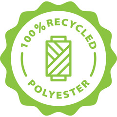 green recycled polyester outline icon round rounded circle badge stamp label isolated on transparent background