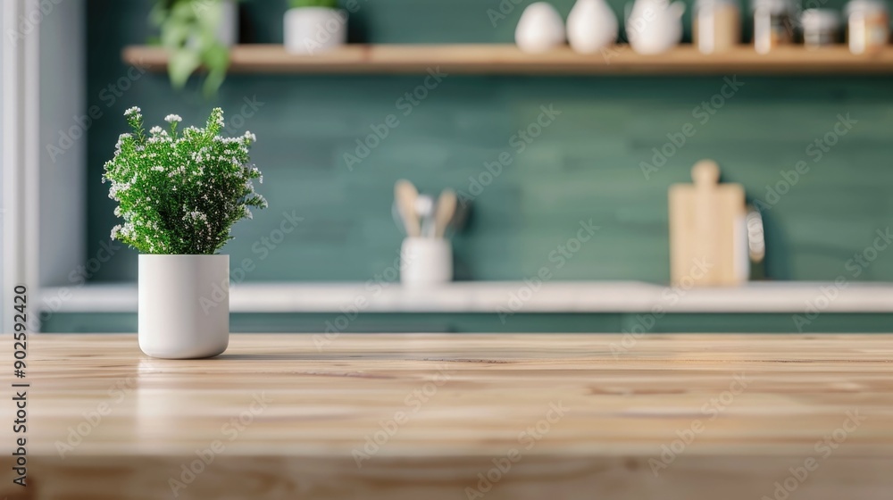 Poster a modern and inviting kitchen space with a light colored countertop featuring tasteful decor items a