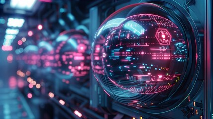 Futuristic Data Storage Spheres in a High-Tech Server Room