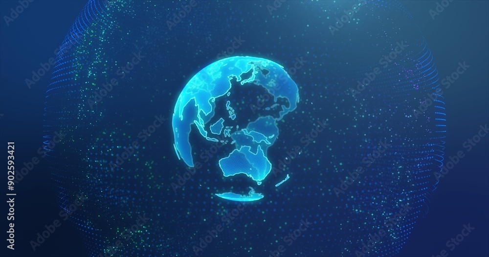 Wall mural digital earth made up of dots. global network and digital data technology concepts.