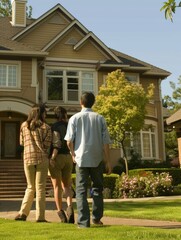 Realtor Leading Young Couple Through Stunning Suburban Home Tour in Bright Sunshine
