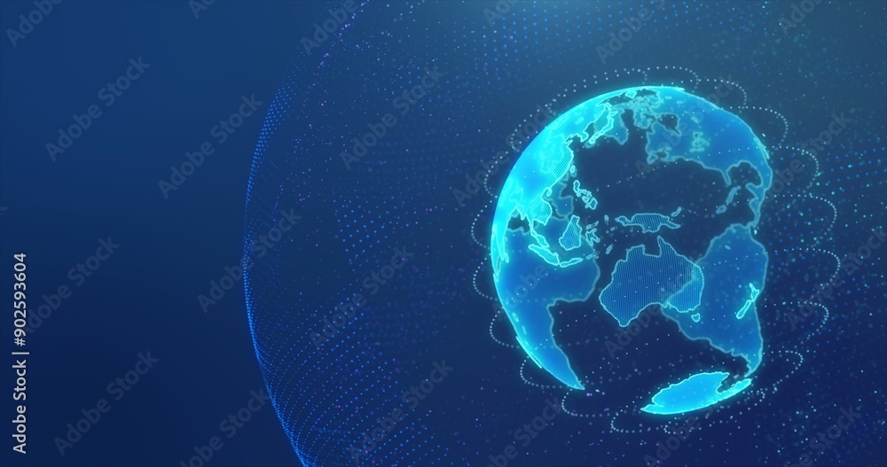 Wall mural digital earth made up of dots. global network and digital data technology concepts.