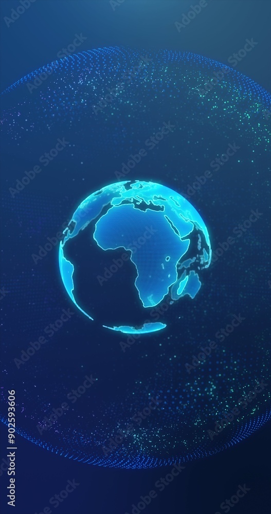 Wall mural digital earth made up of dots. global network and digital data technology concepts.
