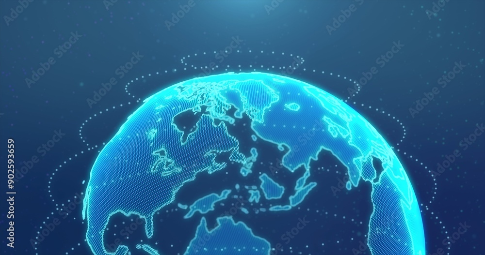 Wall mural digital earth made up of dots. global network and digital data technology concepts.