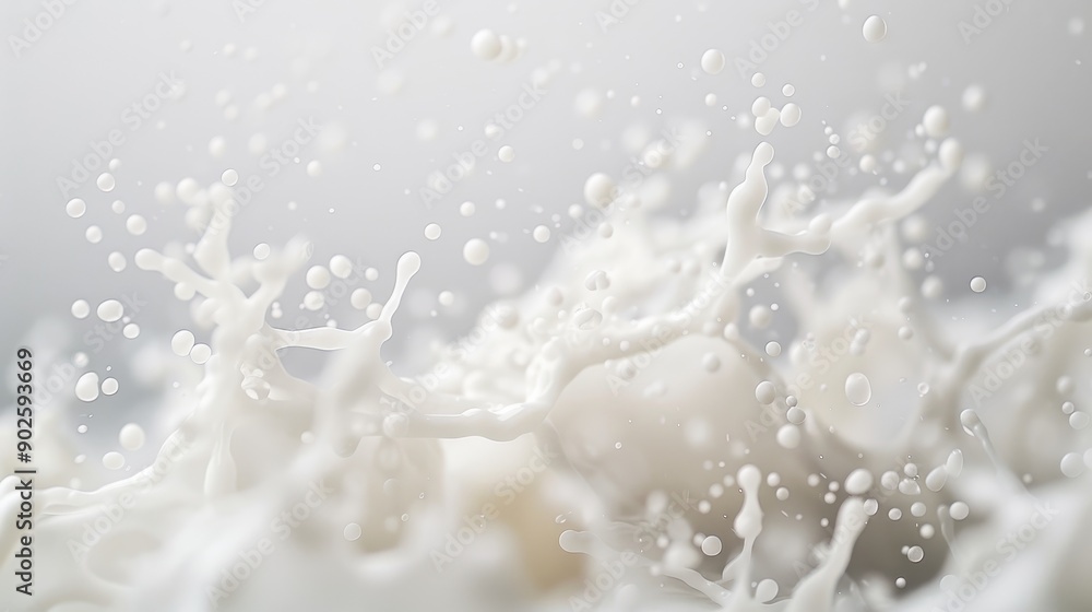 Poster a photo capturing a milk splash in mid-air, highlighting the detailed fluid dynamics and the natural
