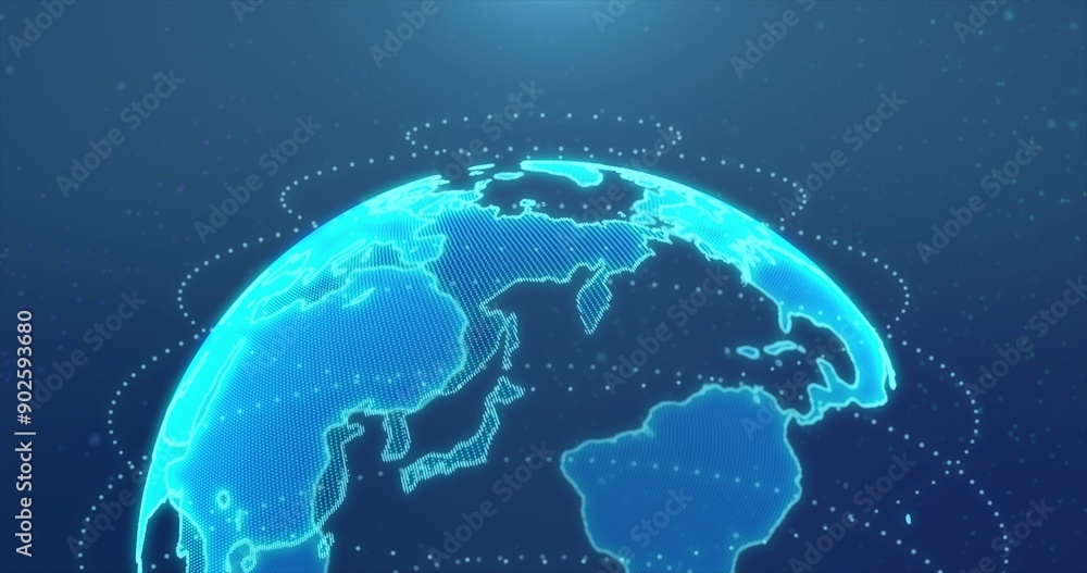 Wall mural digital earth made up of dots. global network and digital data technology concepts.