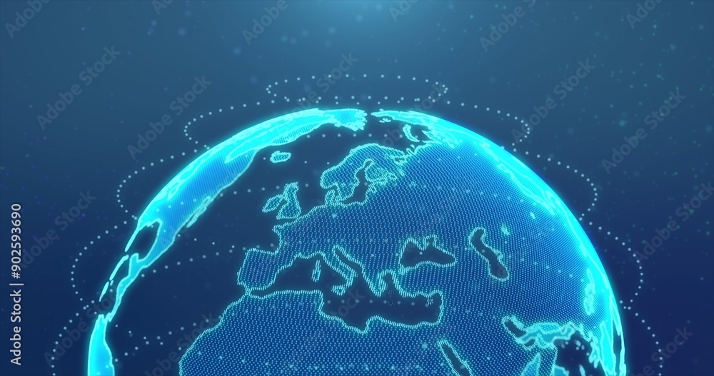 Wall mural digital earth made up of dots. global network and digital data technology concepts.