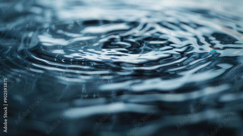 Poster a close view of water ripples demonstrating smooth fluid patterns and reflecting light, highlighting