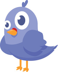 Cartoon illustration of a cute blue bird standing and looking curious