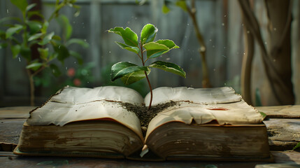Growing Tree on an Old Book.