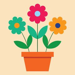 Vector illustration of a flower pot full of flowers. Flowers of different colors. Florist and garden.
