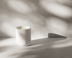 A minimalist candle on a textured surface creates a calming, artistic, and elegant ambiance