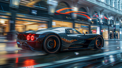 Fototapeta premium Need for Speed. High-Speed Sport Car in Urban Surrounding