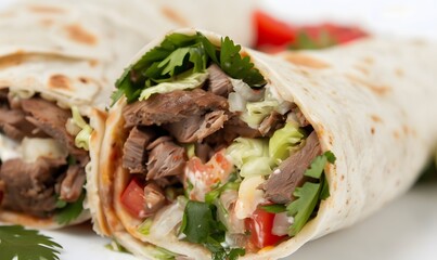 Mexican chicken and beef wrap with fresh vegetables,, Generative AI
