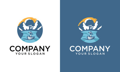 Creative A Little boy fishing in the Lake/River logo design vector