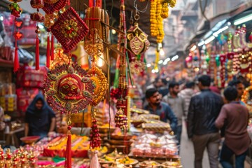 marketplace with people shopping diwali