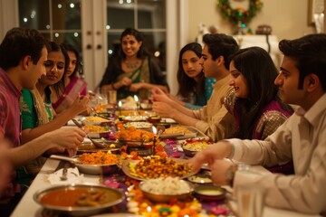 family at night diwali