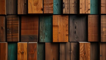 Wood aged art architecture texture abstract block stack on the wall for background, Abstract colorful wood texture for backdrop Generative Ai	