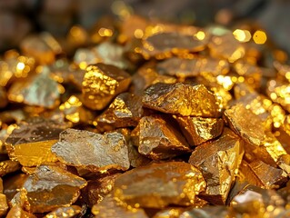 Heap of gold nuggets, glimmering and textured