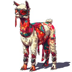 Obraz premium Alpaca Cyberpunk animal fashion cartoon isolated whitebackground 16:9