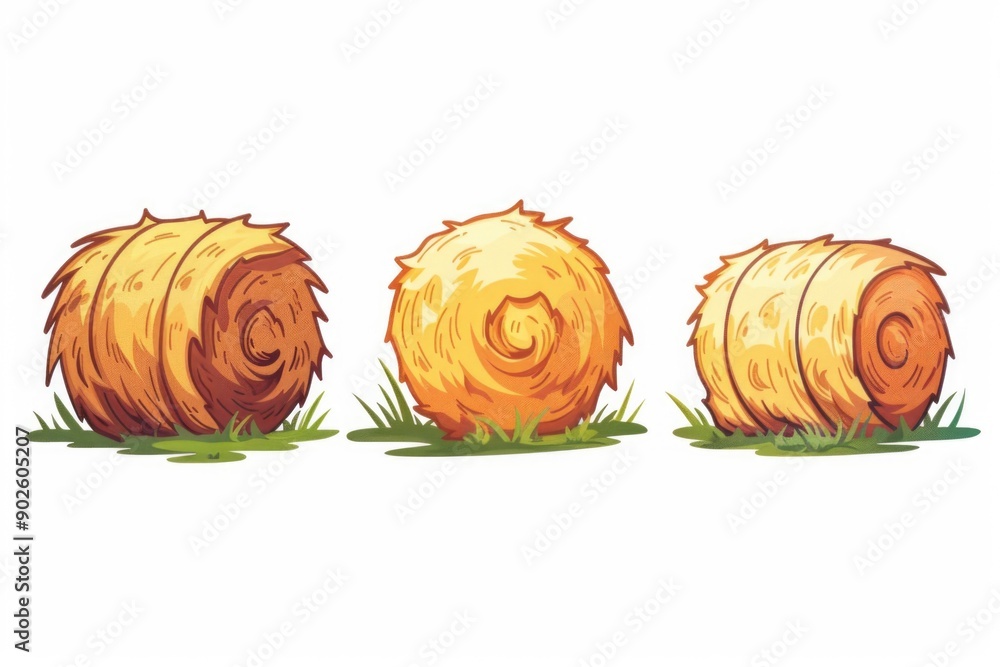 Poster three hay bales are shown in a field. the hay bales are all different sizes and are placed in differ