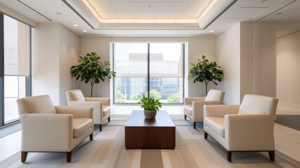 Sleek and Sophisticated Contemporary Office Design with Natural Illumination and Carefully Curated Furniture Arrangement for a Productive and Inspiring Work Environment