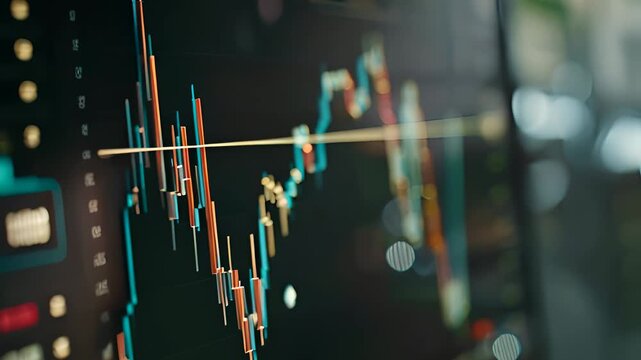 Laptop monitor stock price exchange graph broker finance growth ar ai trend algorithm investment portfolio drop price analysis profit buy sell cryptocurrency crypto business financial glow background