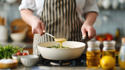 Senior cooking workshop demonstrating the use of natural sweeteners and ingredients in the of a healthy nutritious meal  Hands on with depth of field and various kitchen utensils on the table