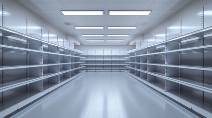 3D illustration of empty store shelves, Generative AI.