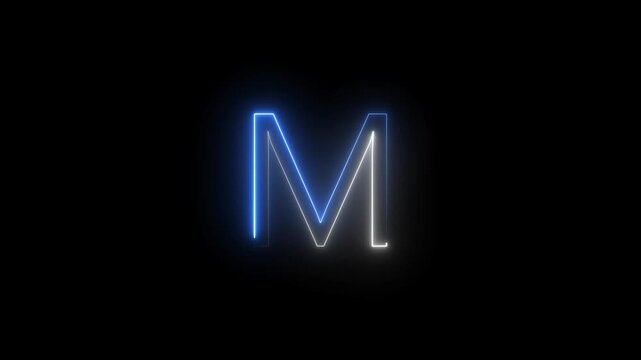 Glowing neon effect capital letter sign icon animation and neon alphabet symbol on black background.