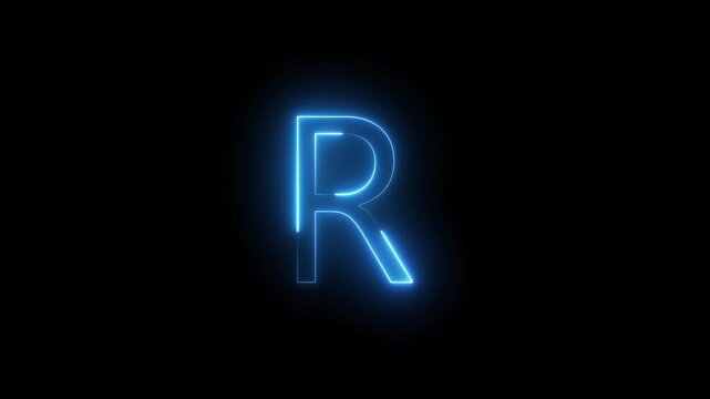 Glowing neon effect capital letter sign icon animation and neon alphabet symbol on black background.