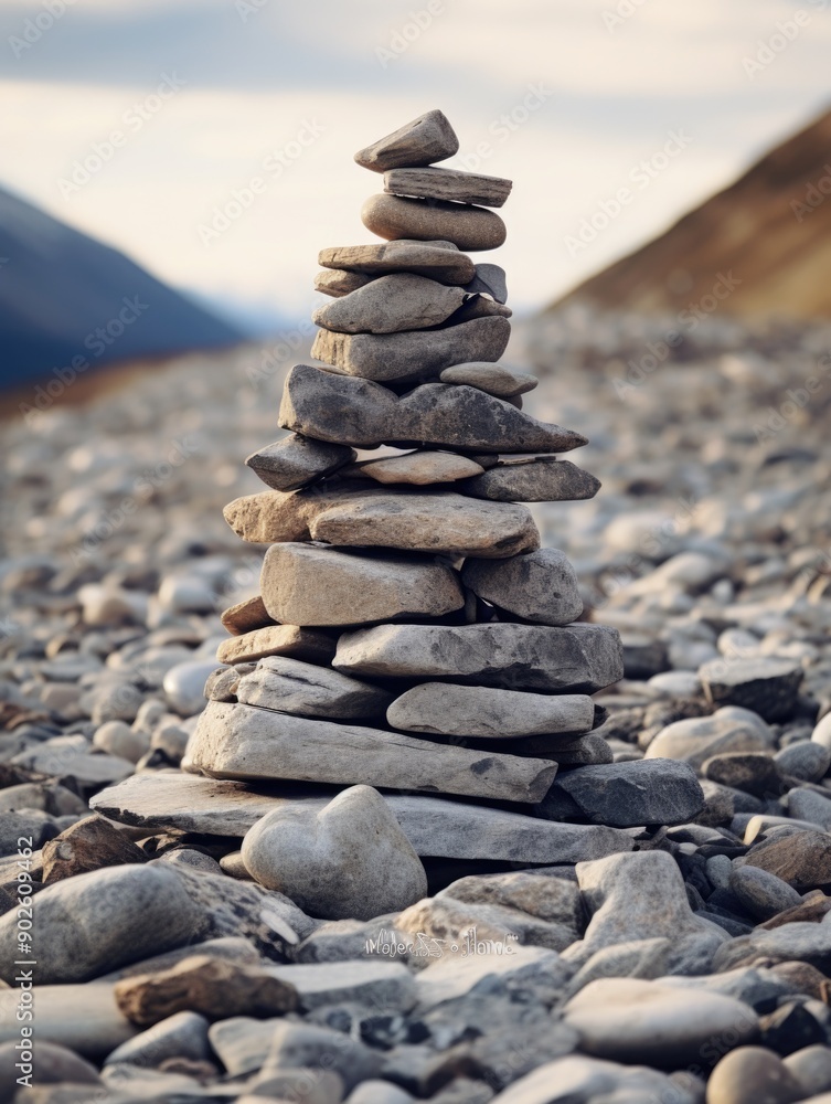 Aufkleber a stack of rocks is piled on top of each other, creating a small tower. the rocks are of various siz