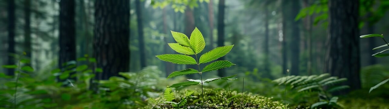 Semi close-up of a war-damaged forest starting to regrow, illustrating nature&acirc;&euro;&trade;s tenacity, more clarity with clear light and sharp focus, high detailed