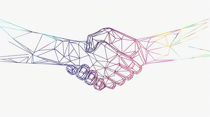 Colorful geometric art illustrating a firm handshake