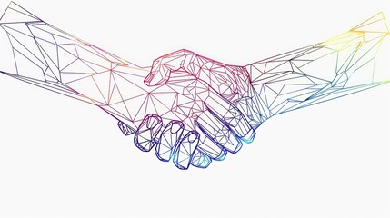 Low-poly styled handshake in vibrant rainbow hues
