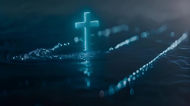 Digital Christian cross god Jesus Christ technological background religion illustration modern computer internet religious shining glowing data science accessible Bible spiritual cyberspace