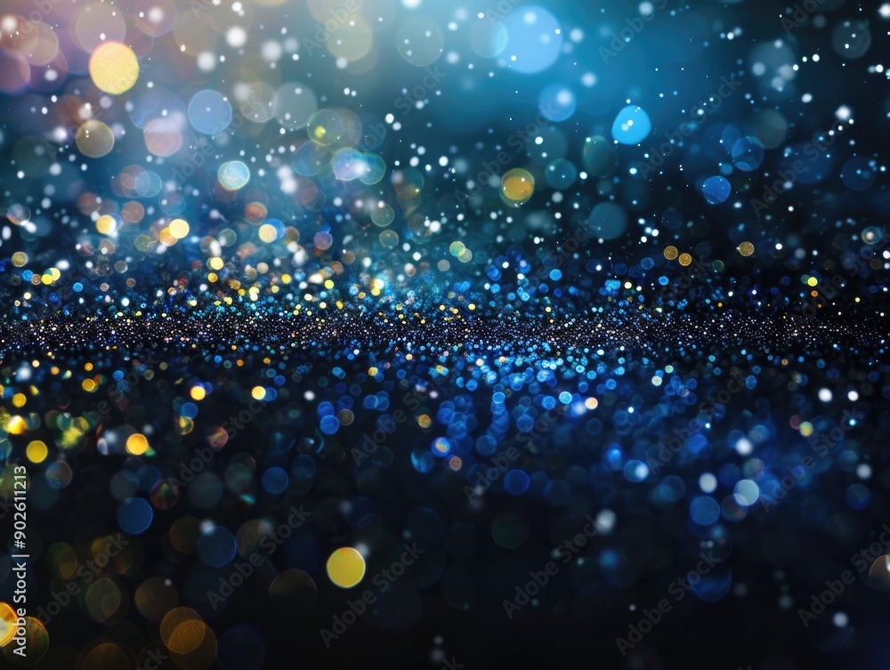 Aufkleber a blue and yellow background with many small dots. the dots are of different sizes and colors. the b