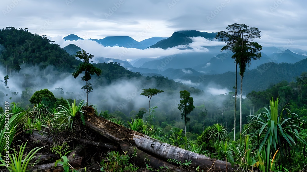 Poster a time-lapse video showcasing the rapid deforestation of a once-lush rainforest due to illegal loggi
