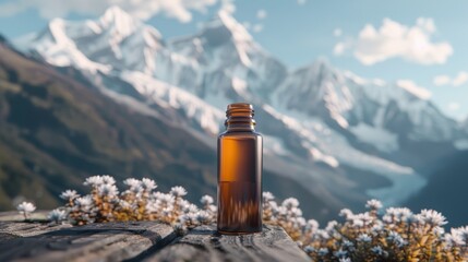 Essential Oil Bottle on Mountaintop with Stunning View