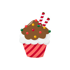 Vector clipart muffin in red wrap. Single vector isolated image. In cartoon style.