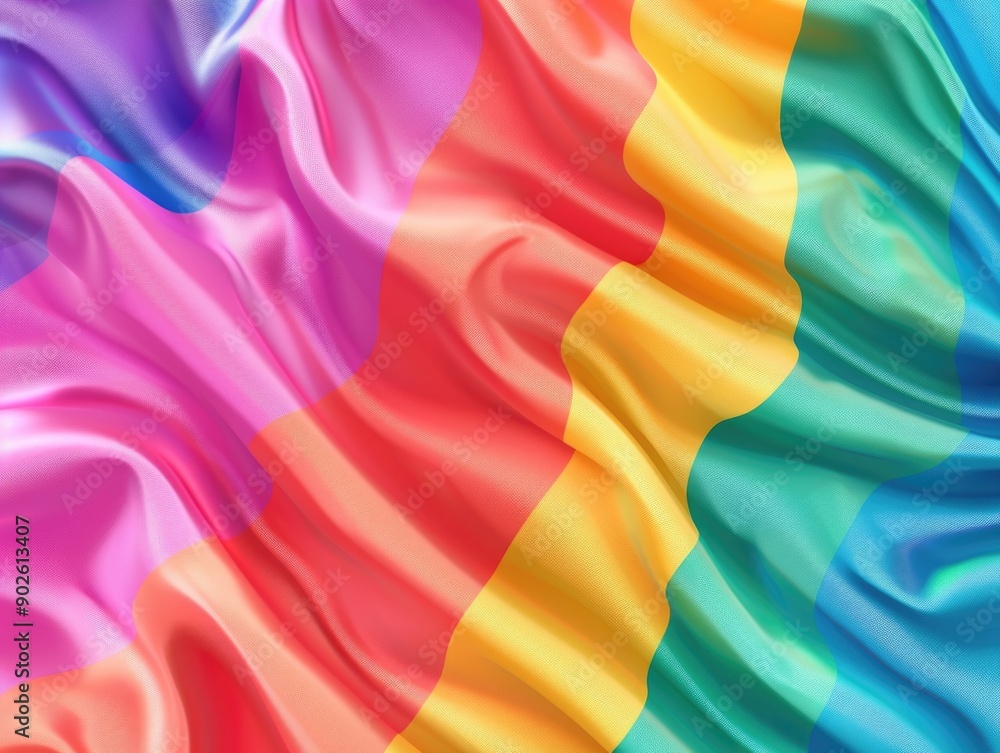 Poster a colorful flag with the word texas on it. the flag is made of a shiny material and has a rainbow pa